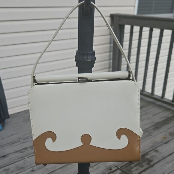 Vintage Naturalizer Cream & Tan Mod Top Handle Bag - Picture 1 of 9